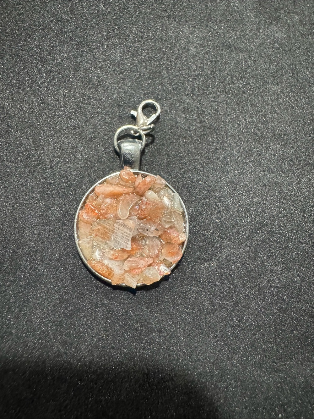Handmade Sunstone Chip Pendant — Peach Crystal Round Necklace Charm